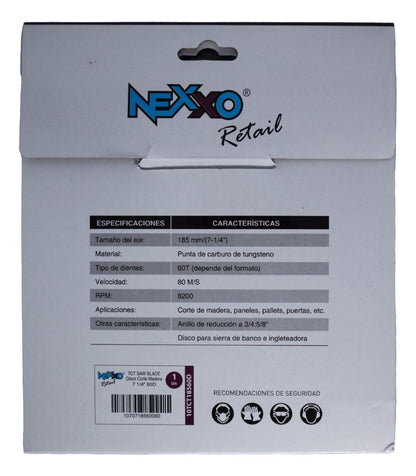 Disco Sierra Circular 7 1/4'' ( 185mm) 24 Dientes - Nexxo - Herram.cl