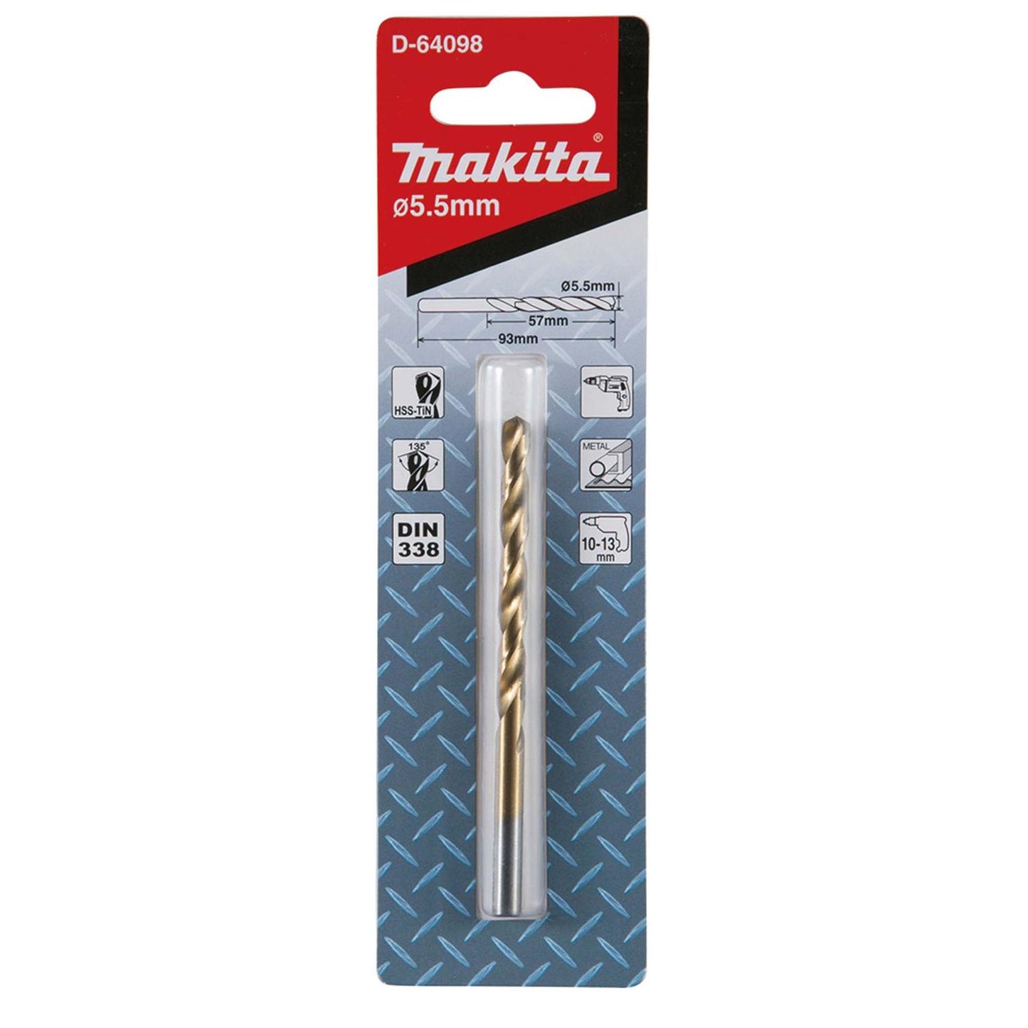 Broca Metal HSS - TiN 5.5x57x93mm - Makita - Herram.cl