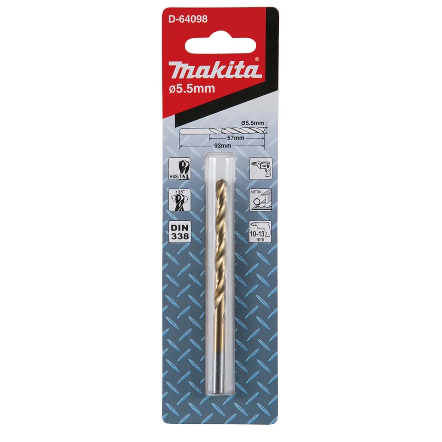 Broca Metal HSS - TiN 5.5x57x93mm - Makita - Herram.cl