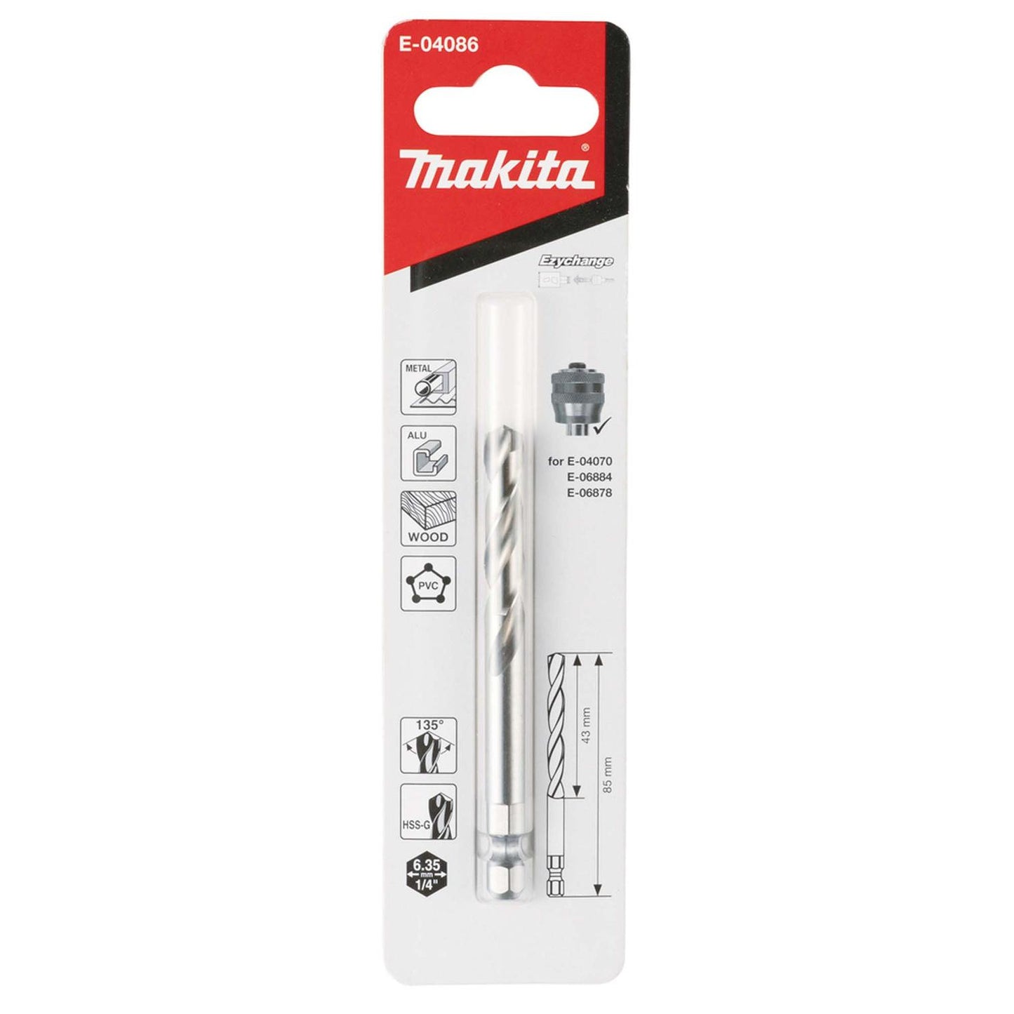 Broca piloto HSS - G Toma Hex. 1/4'' Ezychange - Makita - Herram.cl