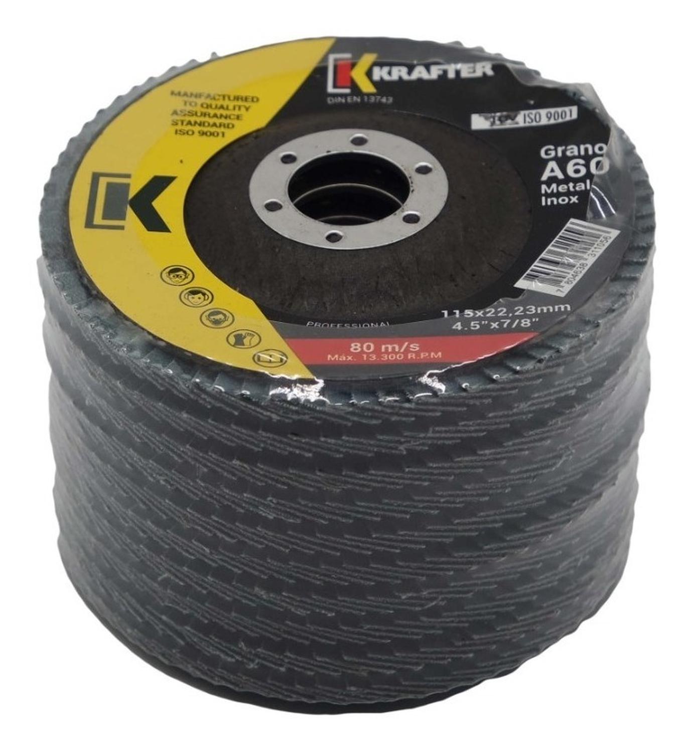 Pack 10 Discos Lija Flap Traslapado Krafter 115mm (4 - 1/2'' ) G60 - Herram.cl