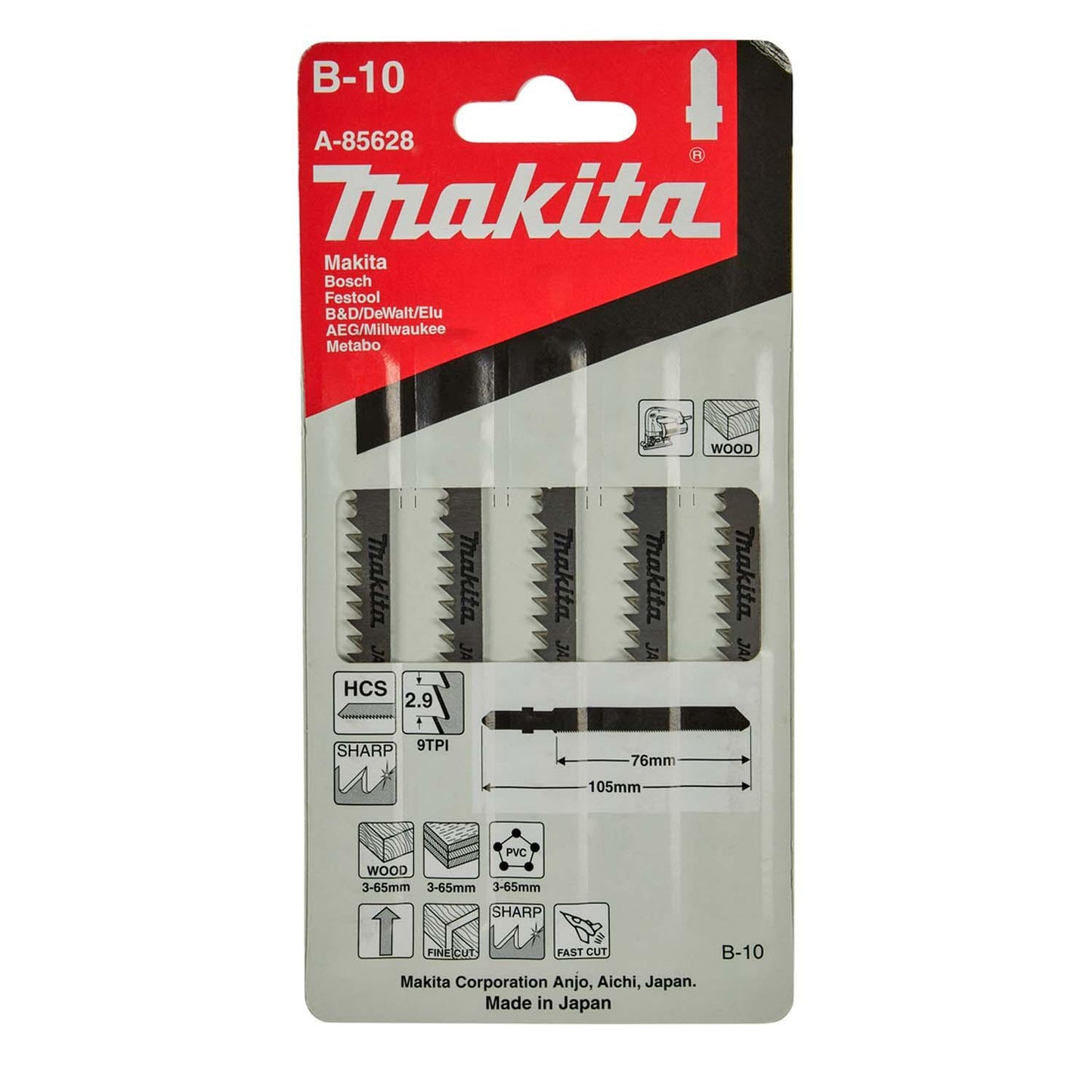 Set 5 Hojas De Calar Madera, Plástico 105mm/9TPI - Makita - Herram.cl