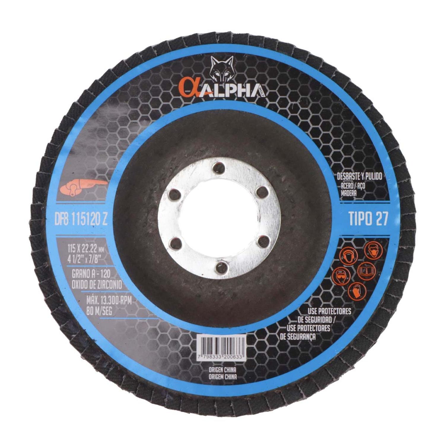 Pack 5 Discos Flap Para Acero Inix 4 1/2'' Zirconio - Alpha - Herram.cl