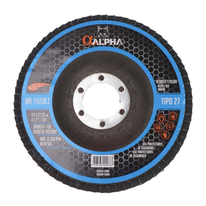 Pack 5 Discos Flap Para Acero Inix 4 1/2'' Zirconio - Alpha - Herram.cl
