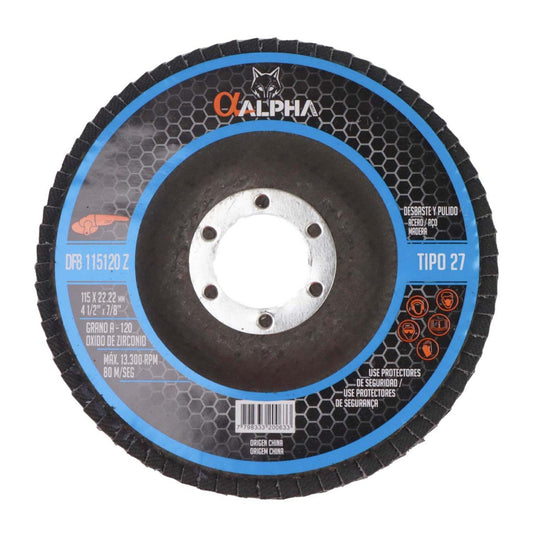 Pack 5 Discos Flap Para Acero Inix 4 1/2'' Zirconio - Alpha - Herram.cl