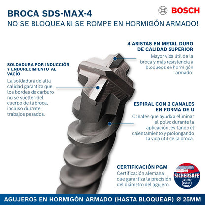 Broca SDS - MAX - 4 Ø20x400x520mm (4 Aristas de Corte) - Bosch - Herram.cl