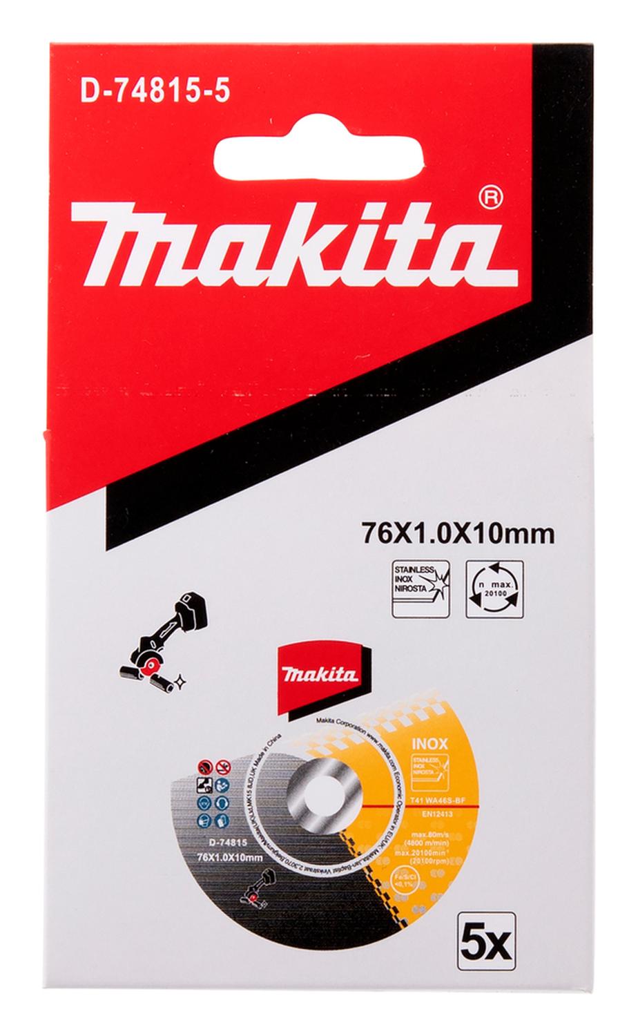 Pack 5 Discos de Corte Inox (3'') 76x1x10mm - Makita - Herram.cl