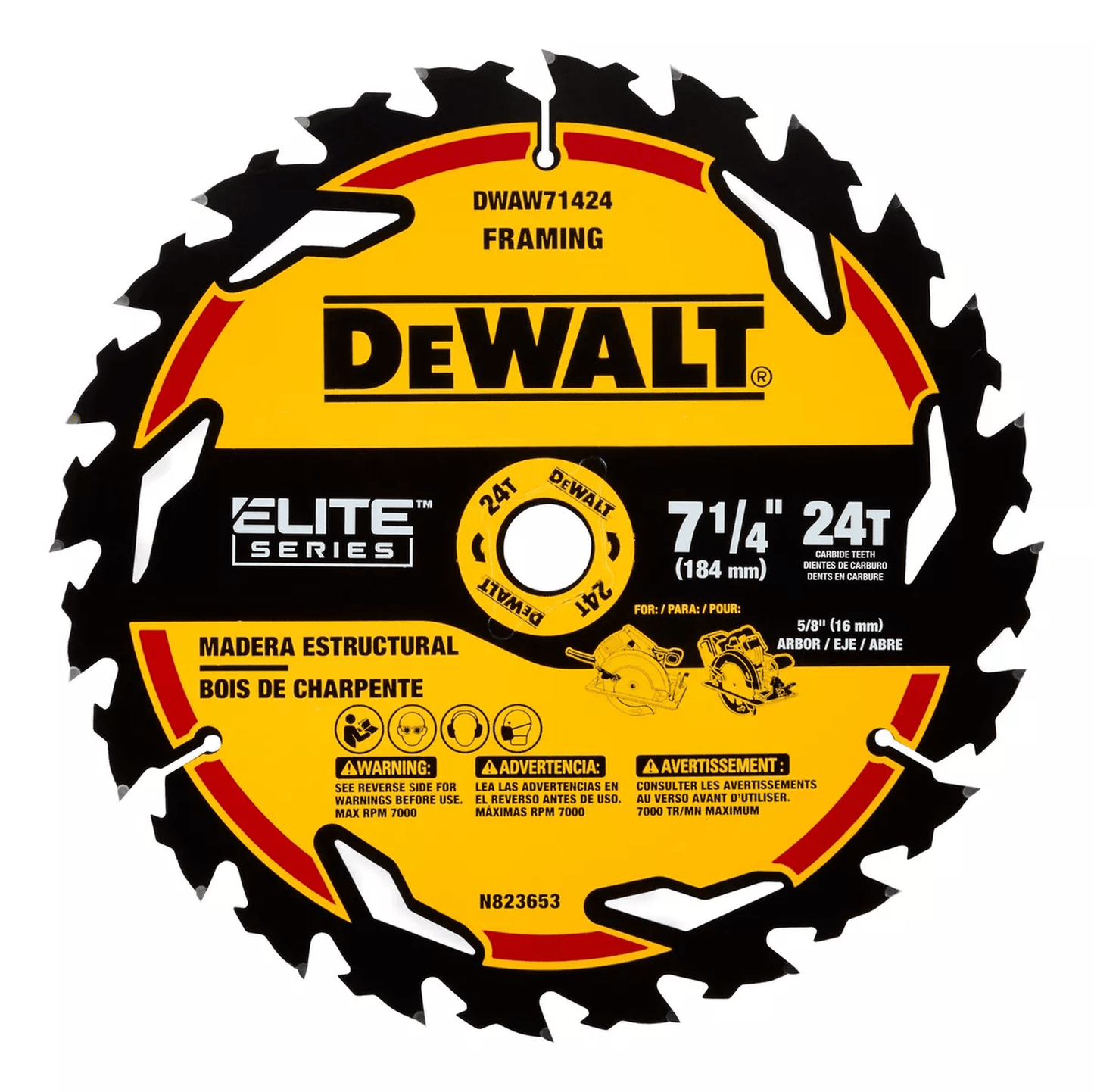 Disco De Sierra Elite Series 7 - 1/4'' Eje 5/8'' 24T - DeWALT - Herram.cl