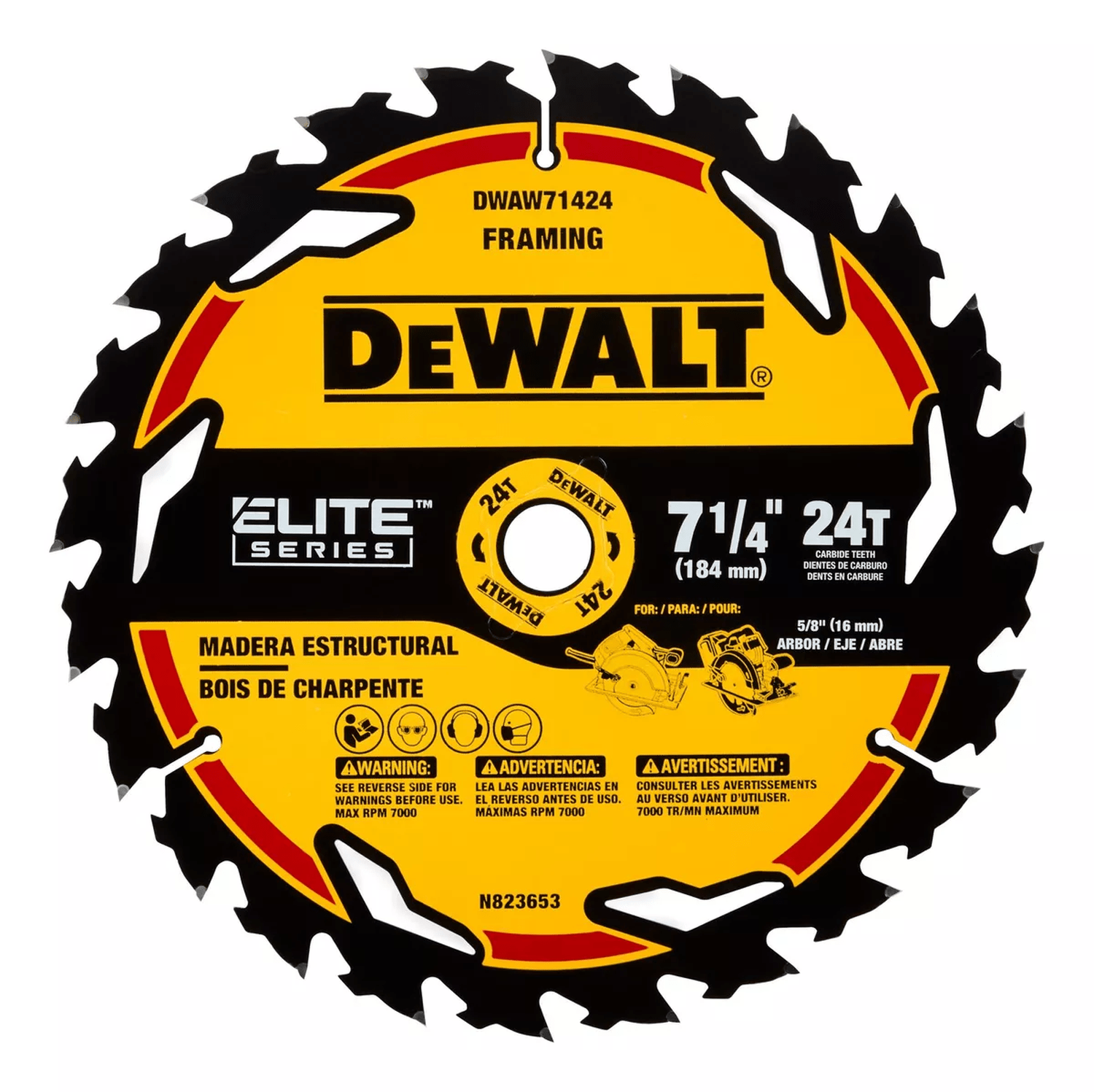 Disco De Sierra Elite Series 7 - 1/4'' Eje 5/8'' 24T - DeWALT - Herram.cl