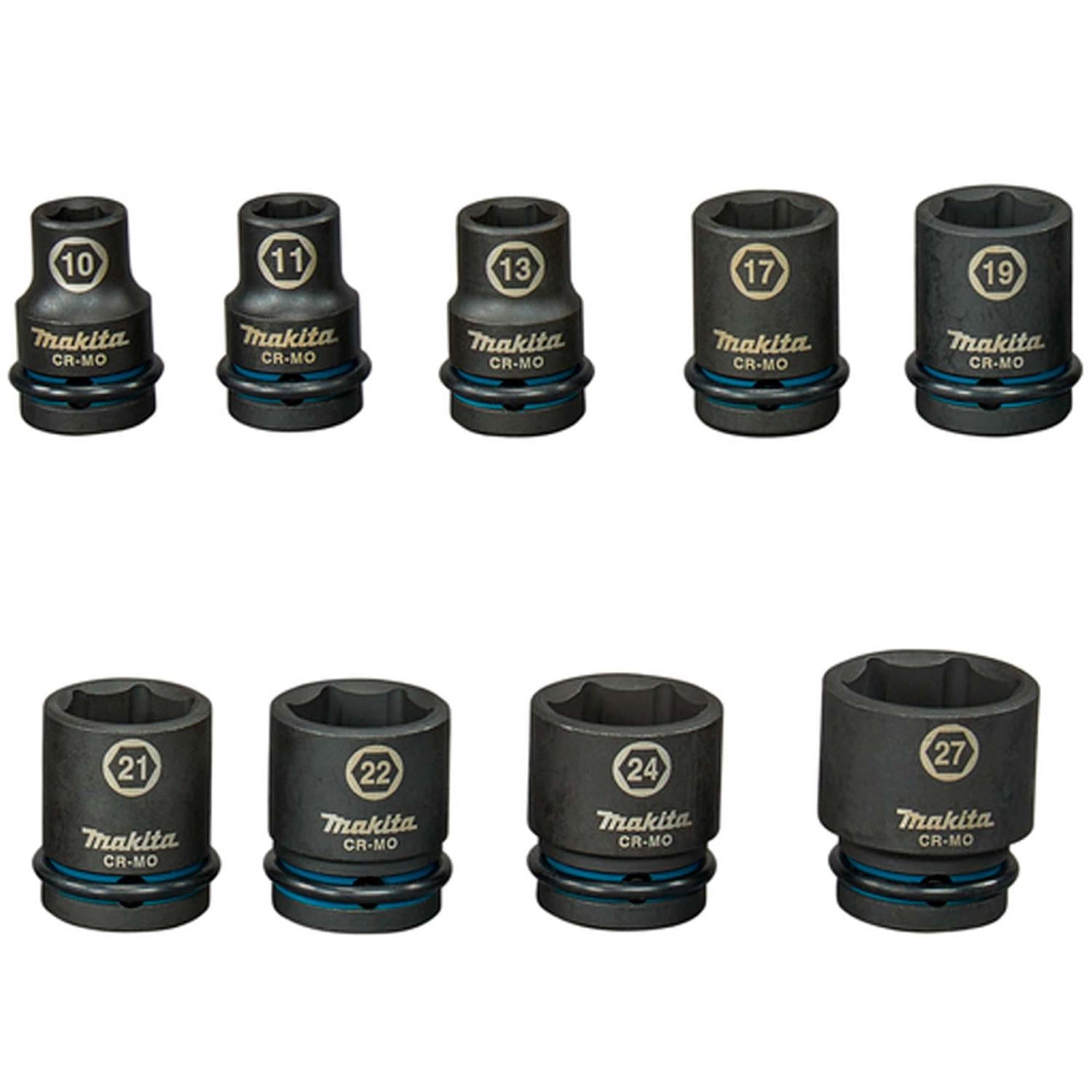 Juego Dados Impact Black 1/2'' (10 - 27mm) 9 Pzas - Makita - Herram.cl