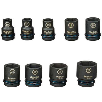 Juego Dados Impact Black 1/2'' (10 - 27mm) 9 Pzas - Makita - Herram.cl