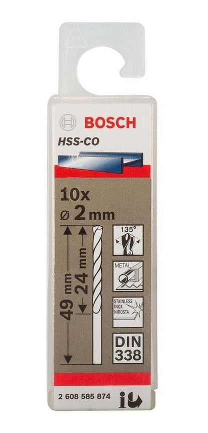Caja Con 10 Unidades Broca Para Metal HSS - Co 2,0mm (cobalto) - Herram.cl