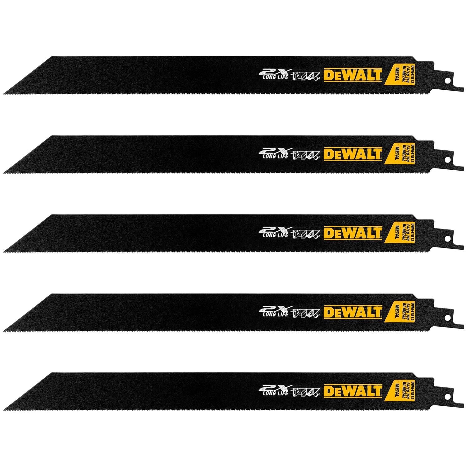 Pack 5 Hojas De Sierra Sable 2X Metal 12'' 14 - 18 TPI - DeWALT - Herram.cl