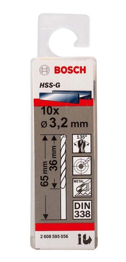 Pack 10 Brocas Para Metal HSS - G 3,2mm - Bosch - Herram.cl