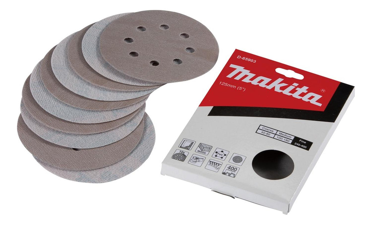 Pack 10 Discos Lija Con Velcro 125mm G400 - Makita - Herram.cl