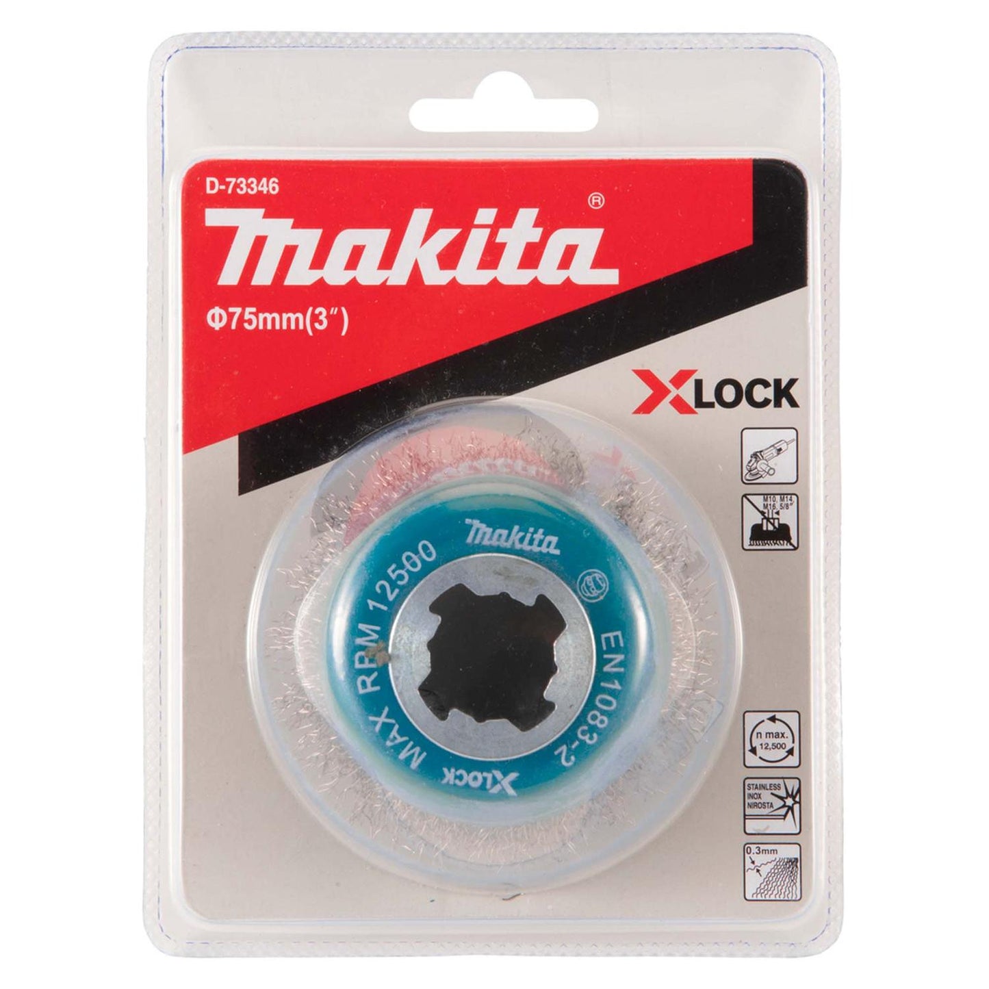 Grata Copa Acero Inox Rizado X - LOCK 75mm (3'') - Makita - Herram.cl