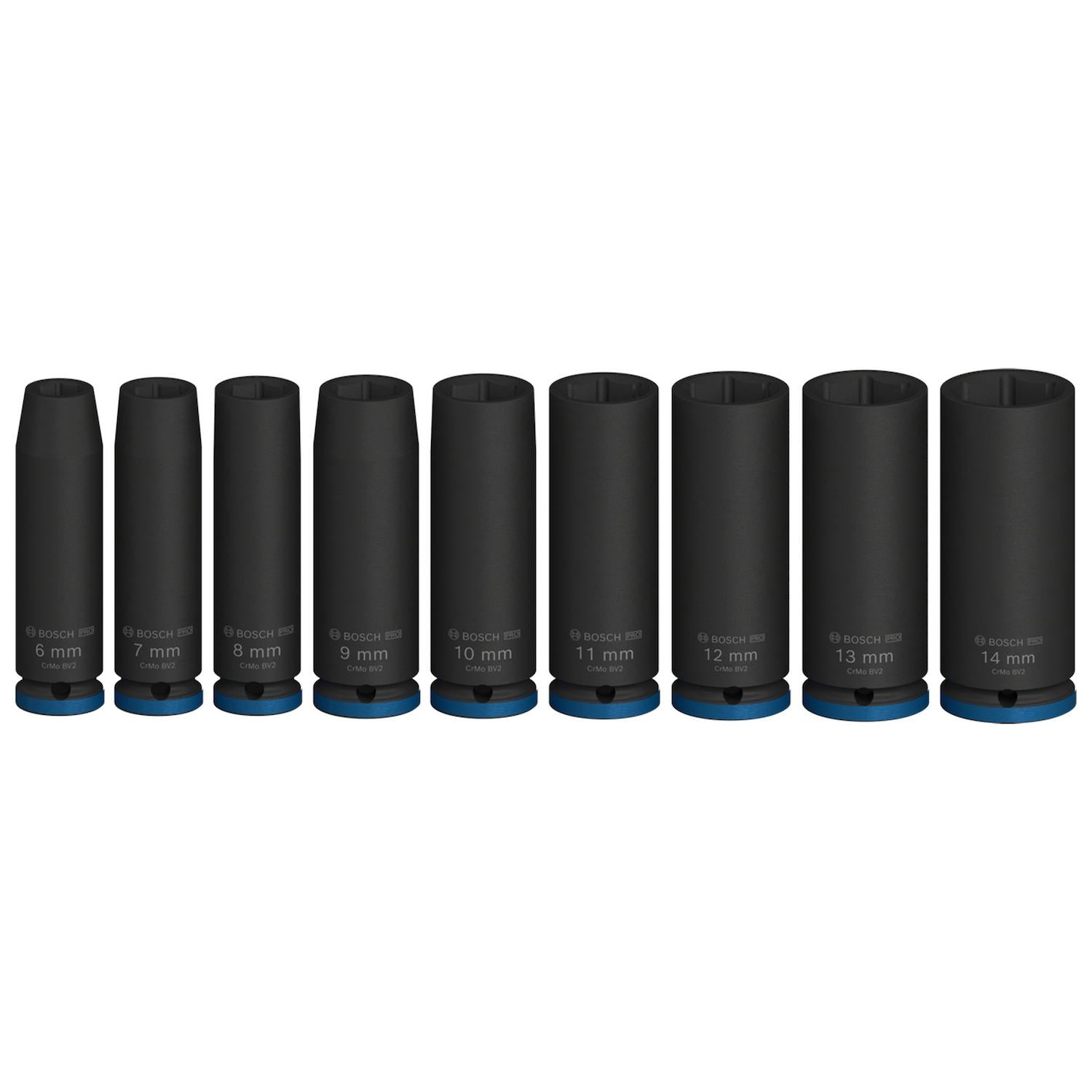 Juego de Dados Largos PRO Impact 1/4'' 9 Pzas - Bosch - Herram.cl