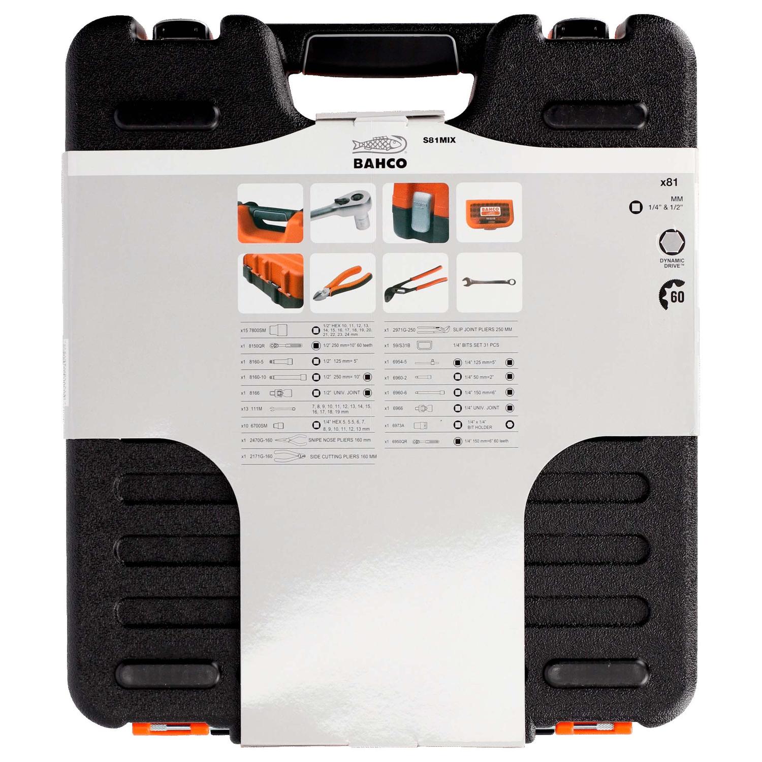 Juego Dados 1/4'' y 1/2'' +Llaves+Alicates 81 Pzas - Bahco - Herram.cl