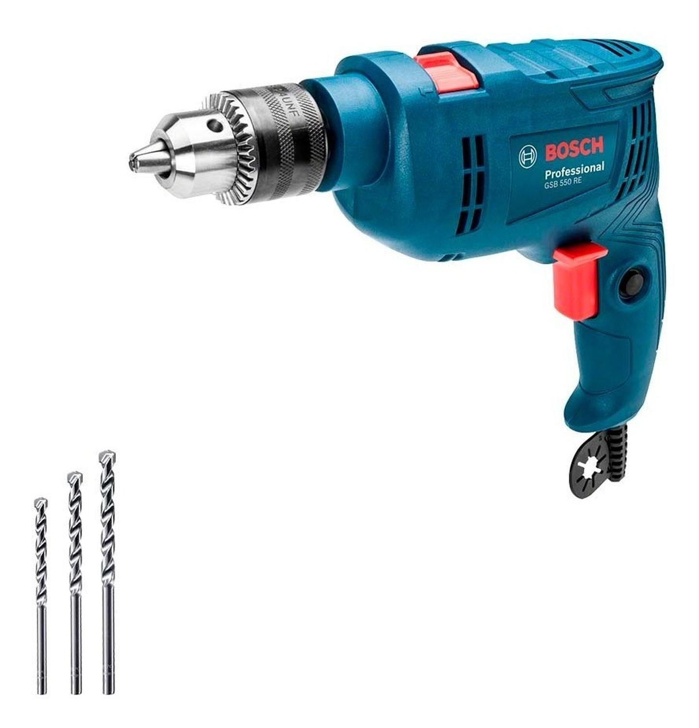 Taladro Percutor Bosch Gsb 550 Re 550W + 3 Brocas Concreto - Herram.cl