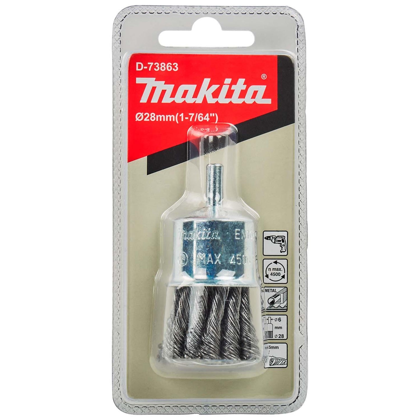 Grata Pincel Acero Trenzado 28mm(1 - 7/64'') Toma 1/4'' - Makita - Herram.cl