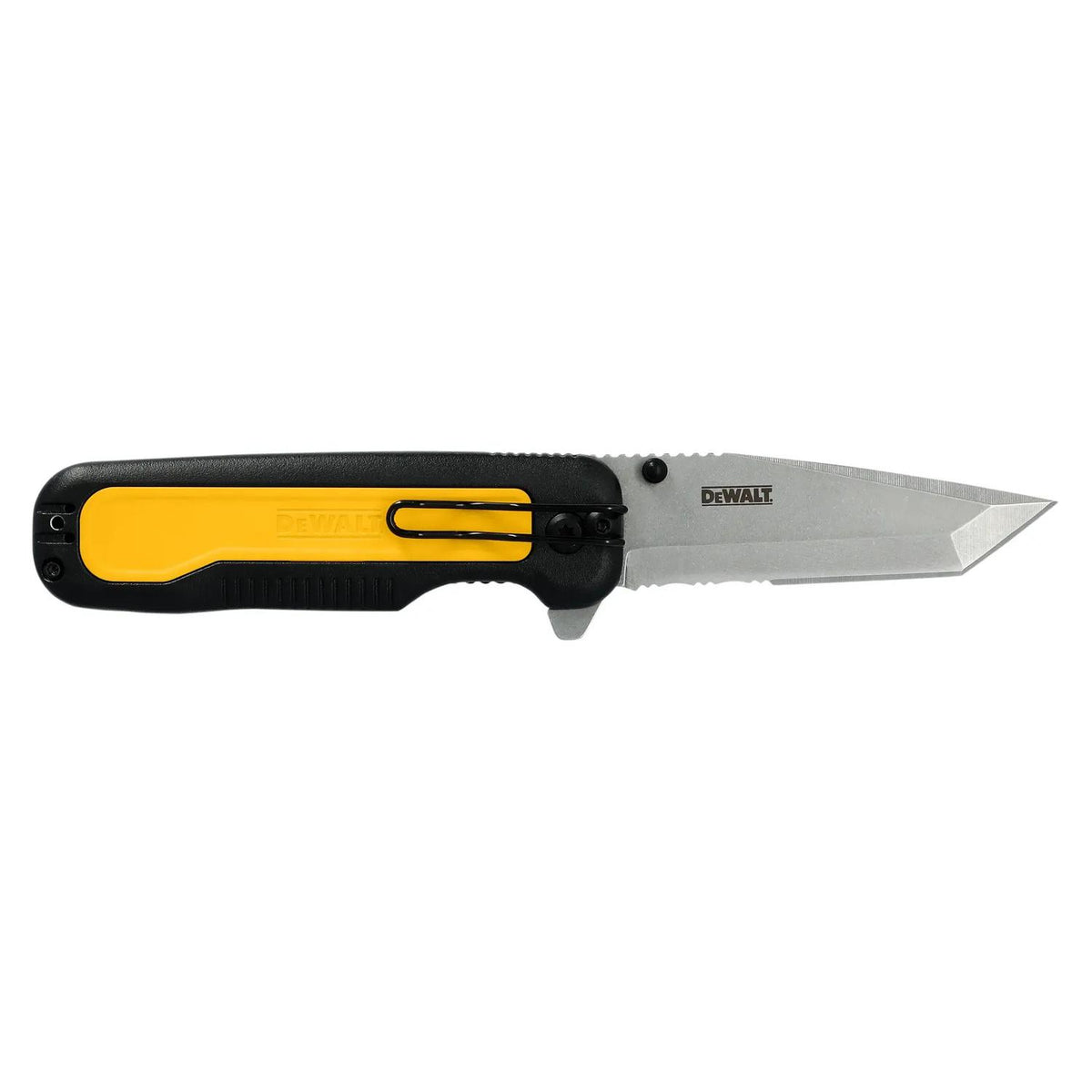 Navaja de bolsillo plegable, tanto dentada, DeWalt DWHT10994 - Herram.cl