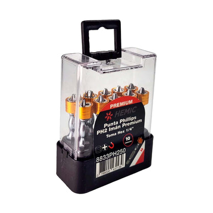 Pack 10 Puntas Phillips PH2x50mm Imán Premium - HEMIC - Herram.cl