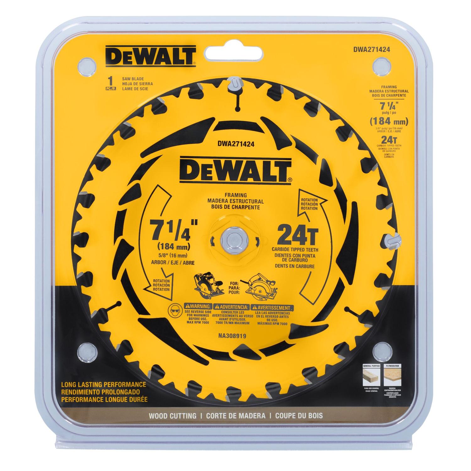 Discos de Sierra 7 - 1/4''x5/8'' 24 Dientes - DeWALT - Herram.cl
