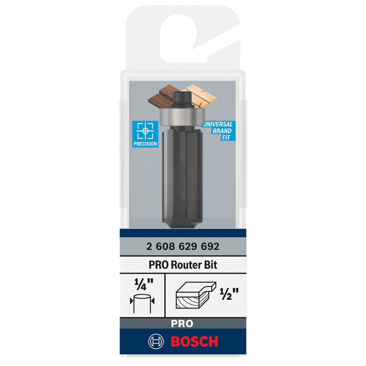 Fresa Enrasadora PRO Bosch 1/2'' x 1'' Vástago 1/4'' - Herram.cl