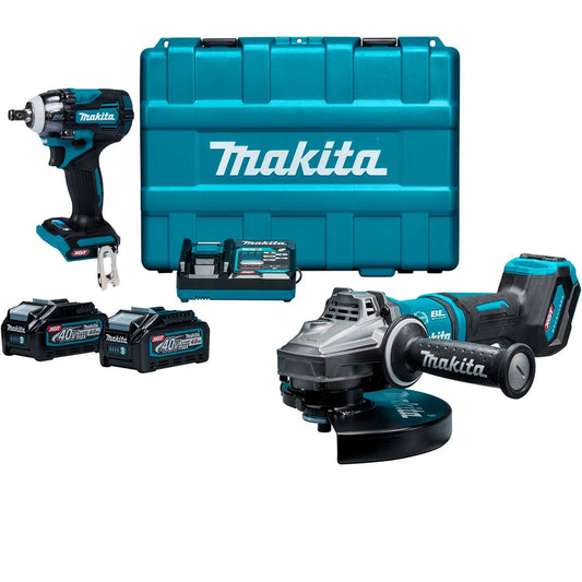 Kit Makita XGT 40V Esmeril 9'' + Llave Impacto 350Nm + 2 Bat - Herram.cl
