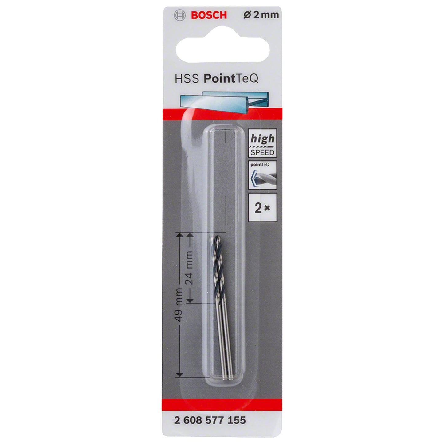 Broca Metal HSS PointeQ - 2.0mm - Blister x2 Und. - Bosch - Herram.cl