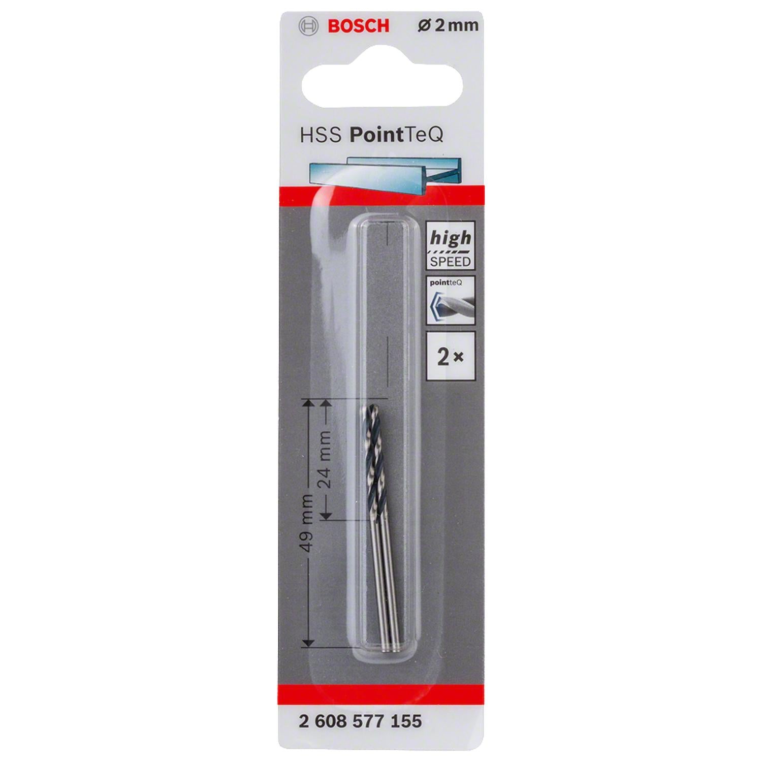Broca Metal HSS PointeQ - 2.0mm - Blister x2 Und. - Bosch - Herram.cl