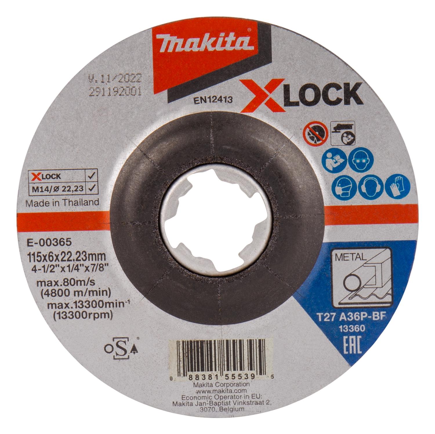 Pack 5 Discos de Desbaste Metal X - Lock 4 1/2''x6mm - Makita - Herram.cl