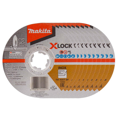 Pack 10 Discos Corte Acero Inox X - Lock 4 1/2'' 1,2mm - Makita - Herram.cl