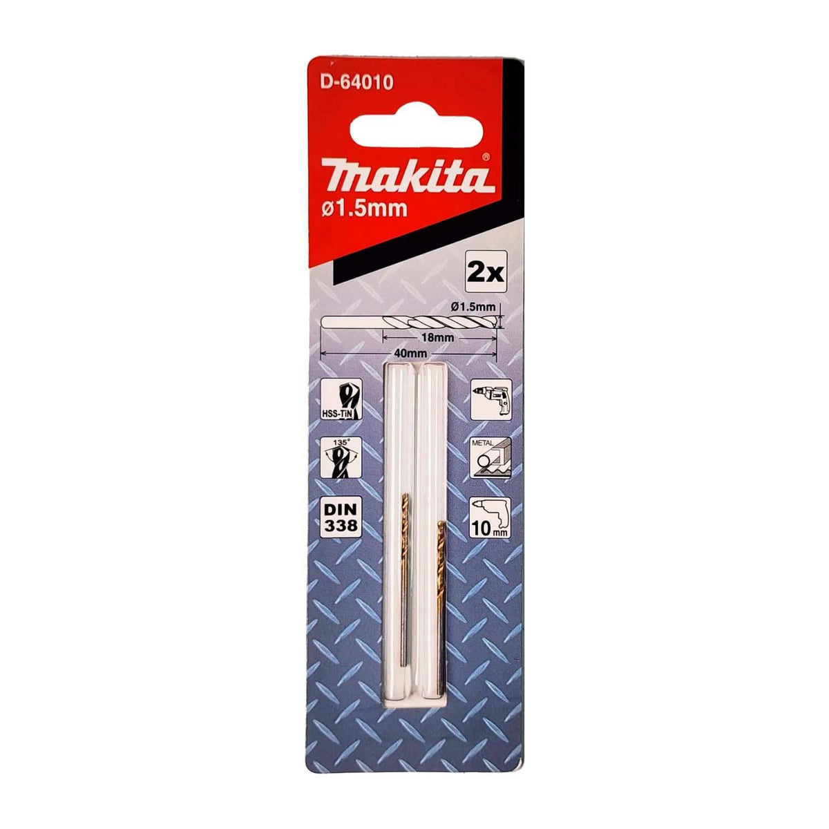Broca Metal HSS-Tin 1.5x40mm 2 Pzas - Makita - Herram.cl