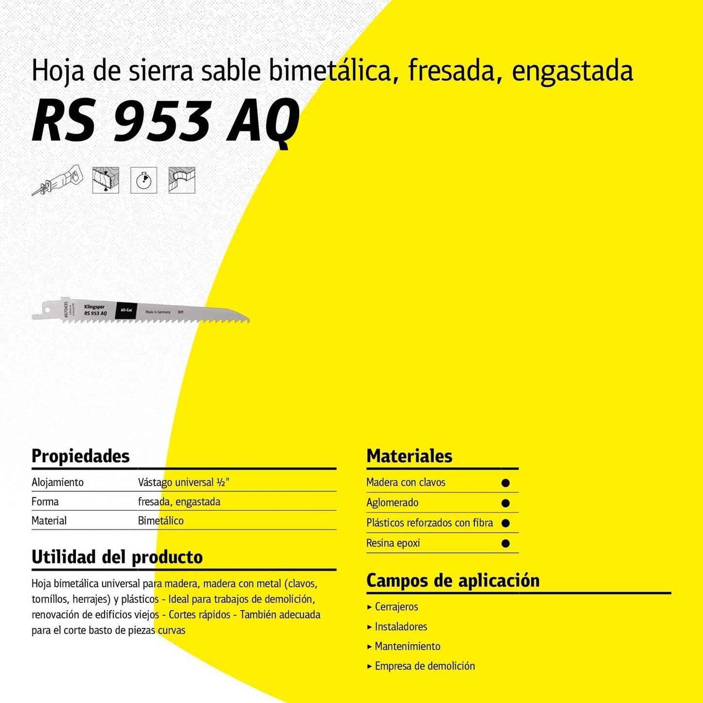 Hoja de Sierra Sable RS953 AQ All - CUT 230mm 5 Pzas - Klingspor - Herram.cl