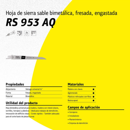 Hoja de Sierra Sable RS953 AQ All - CUT 230mm 5 Pzas - Klingspor - Herram.cl