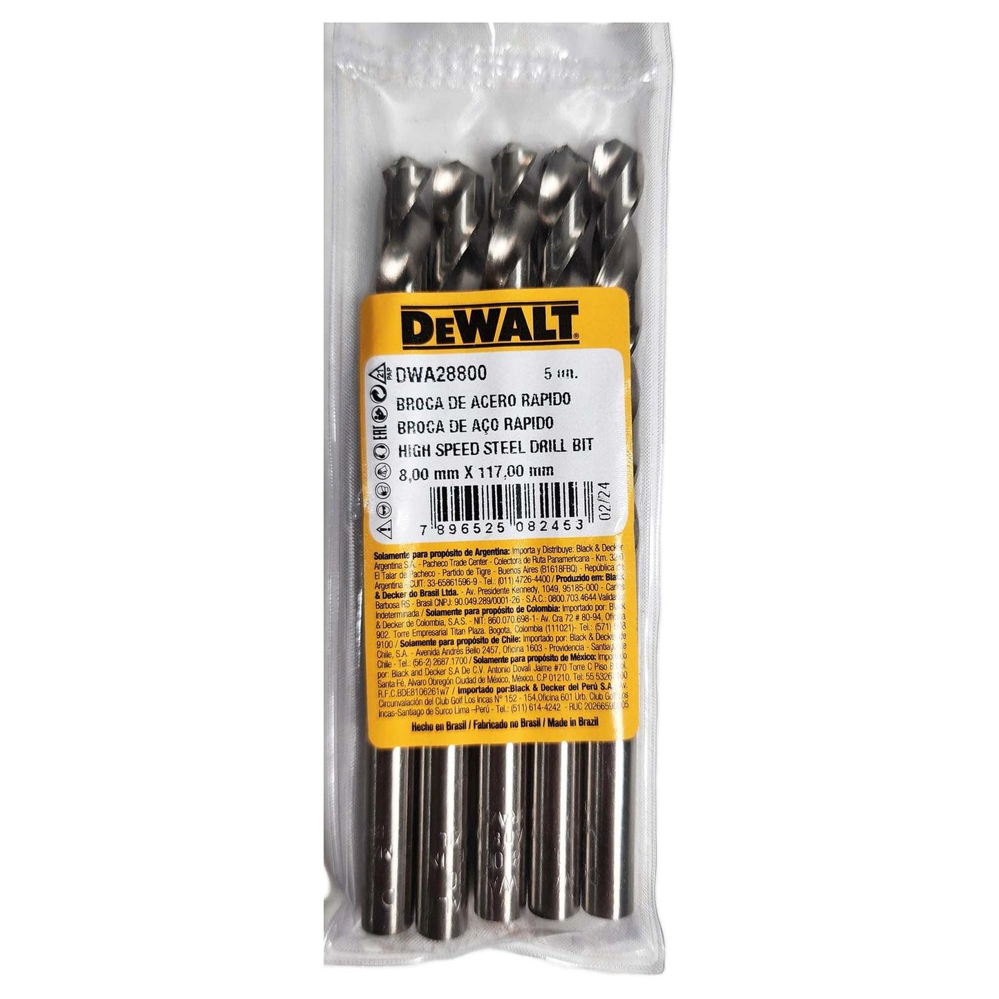 Brocas Para Metal HSS 8mm 5 Pzas - DeWALT - Herram.cl