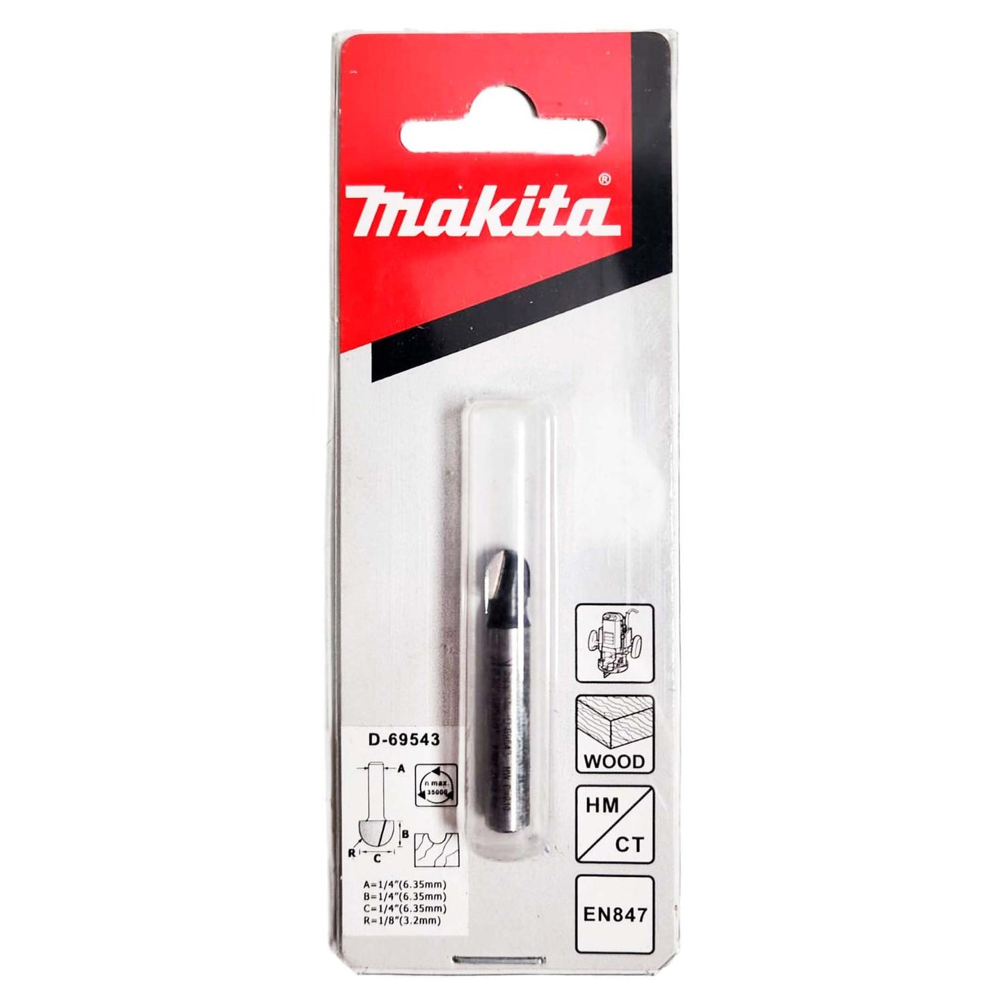 Fresa Media Caña R 1/8''x1/4''x1/4'' Toma 1/4'' - Makita - Herram.cl