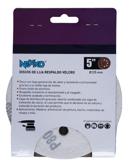 Pack 5 Discos De Lija Con Velcro 5'' (125mm) G80 - Nexxo - Herram.cl