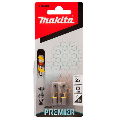 Puntas de Torsión Impact Premier T25 25mm 2 Pzas - Makita - Herram.cl