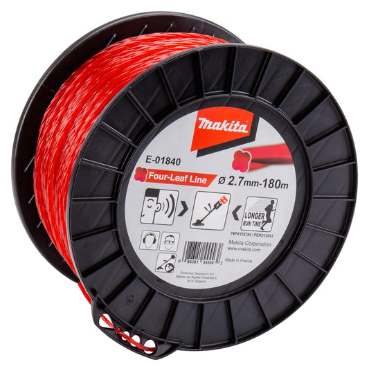 Rollo 180m Nylon forma trebol Rojo 2,7mm - Makita - Herram.cl