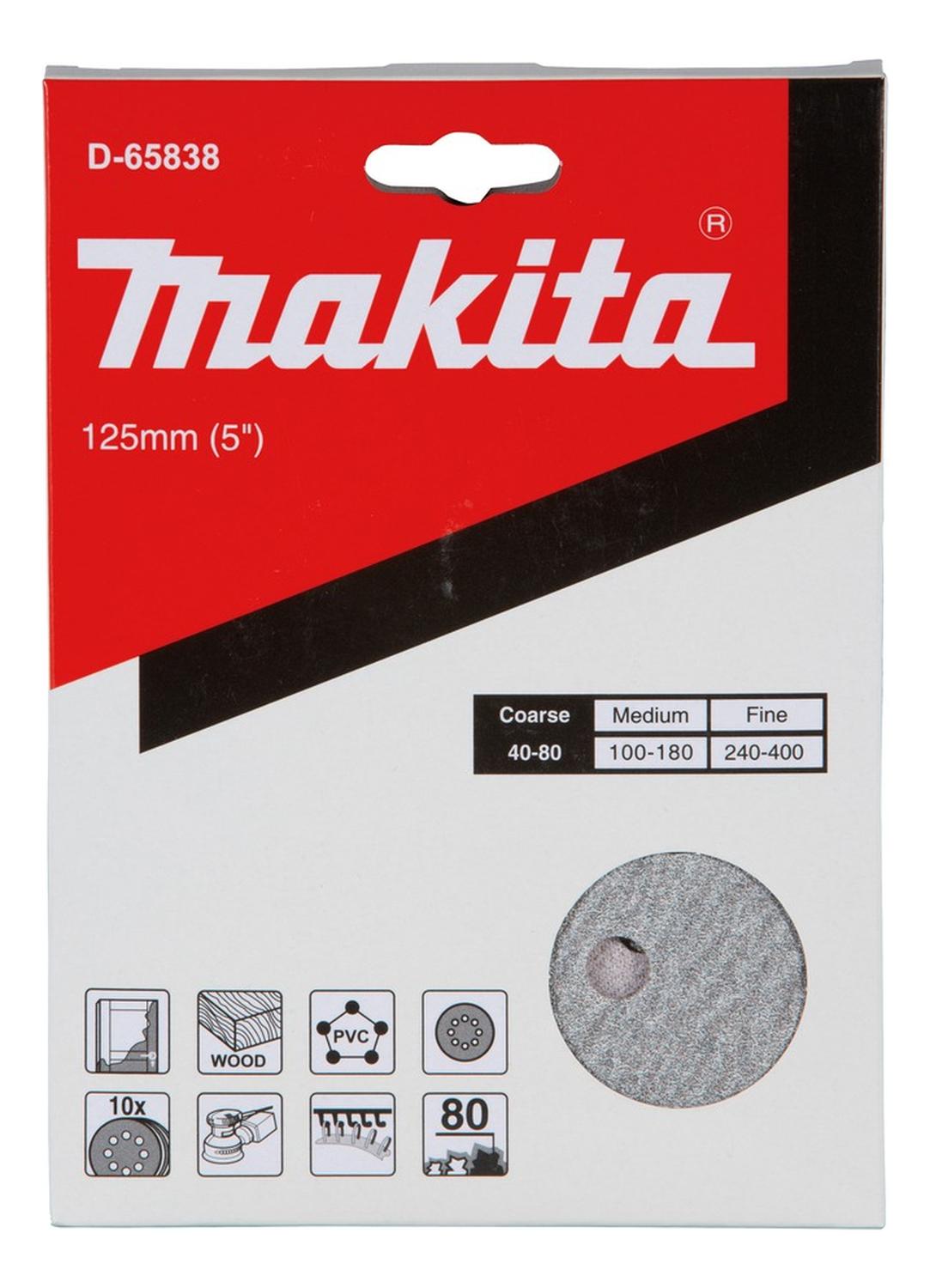 10 Discos Lija Con Velcro 125mm G80 - Makita - Herram.cl