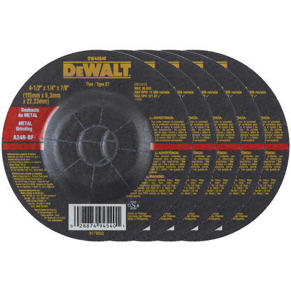 Pack 25 Discos de Desbaste Metal 4 - 1/2''x6,3x22,23mm - DeWALT - Herram.cl