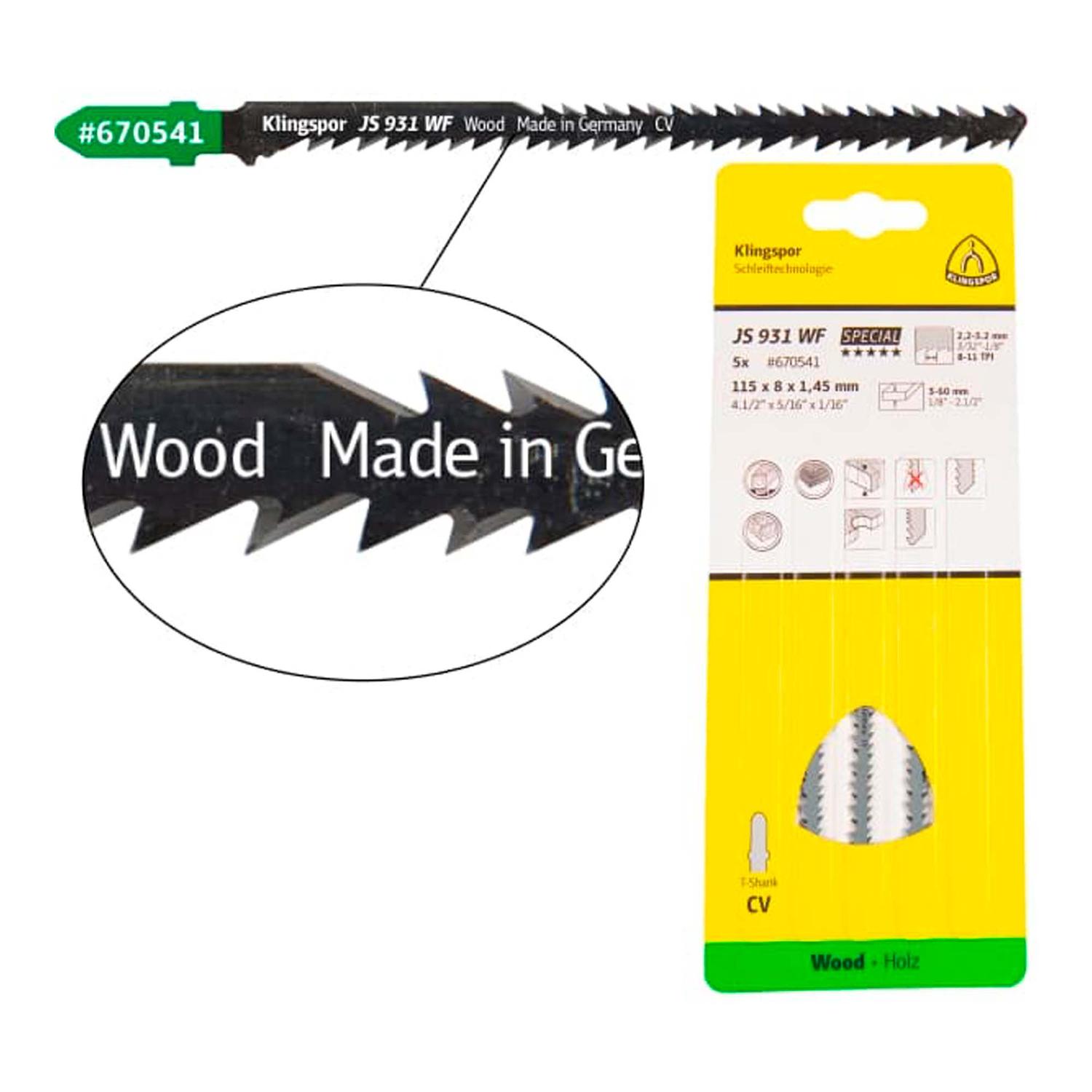 Hoja de Calar JS 931 WF Madera 115mm 5 Pzas - Klingspor - Herram.cl
