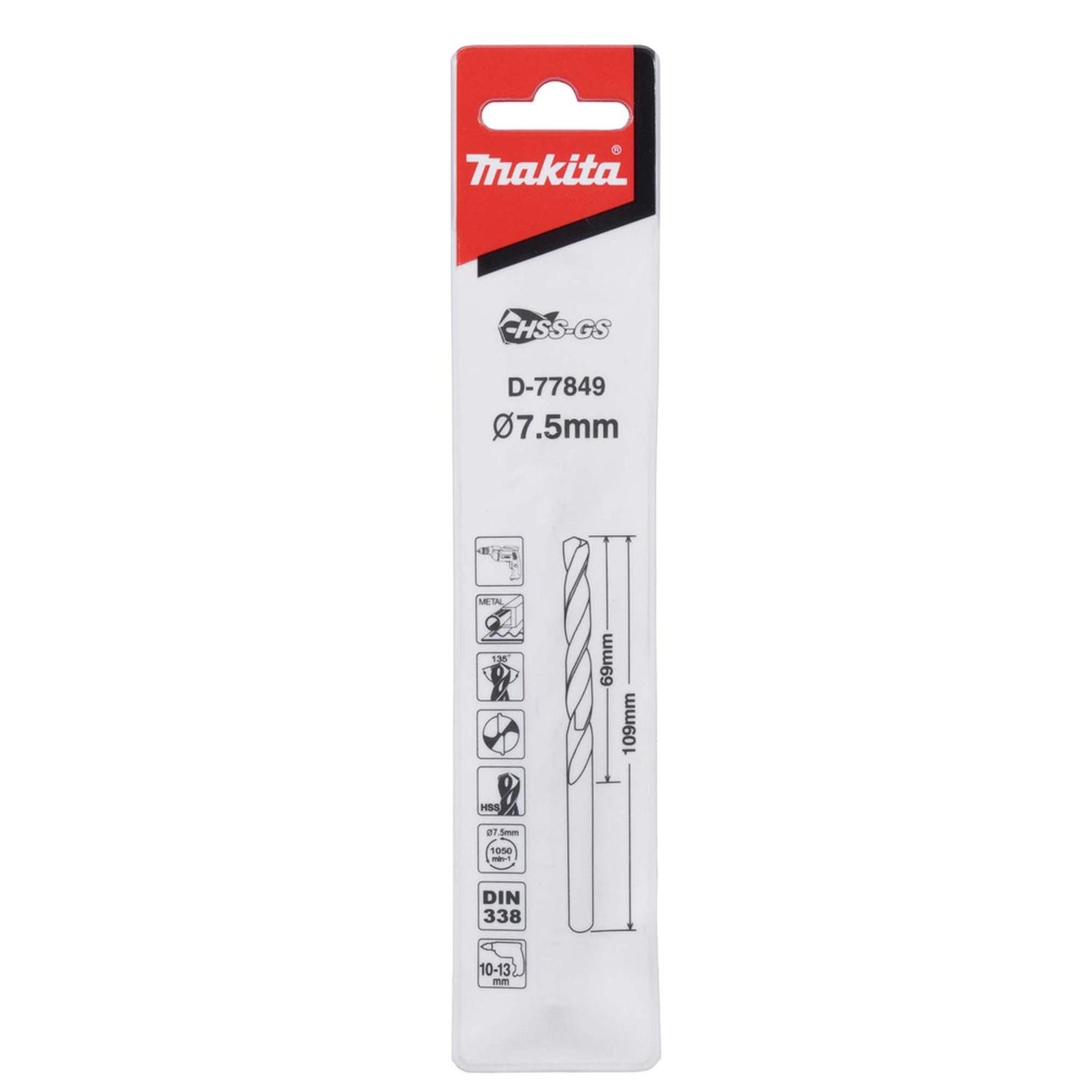 Broca Para Metal HSS - GS 7.5x109mm - Makita - Herram.cl