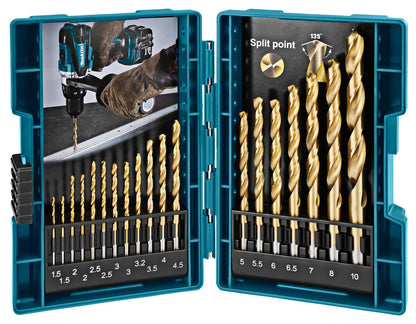 Juego Brocas Para Metal HSS - TiN (1,5 - 10mm) 19 Pzas - Makita - Herram.cl