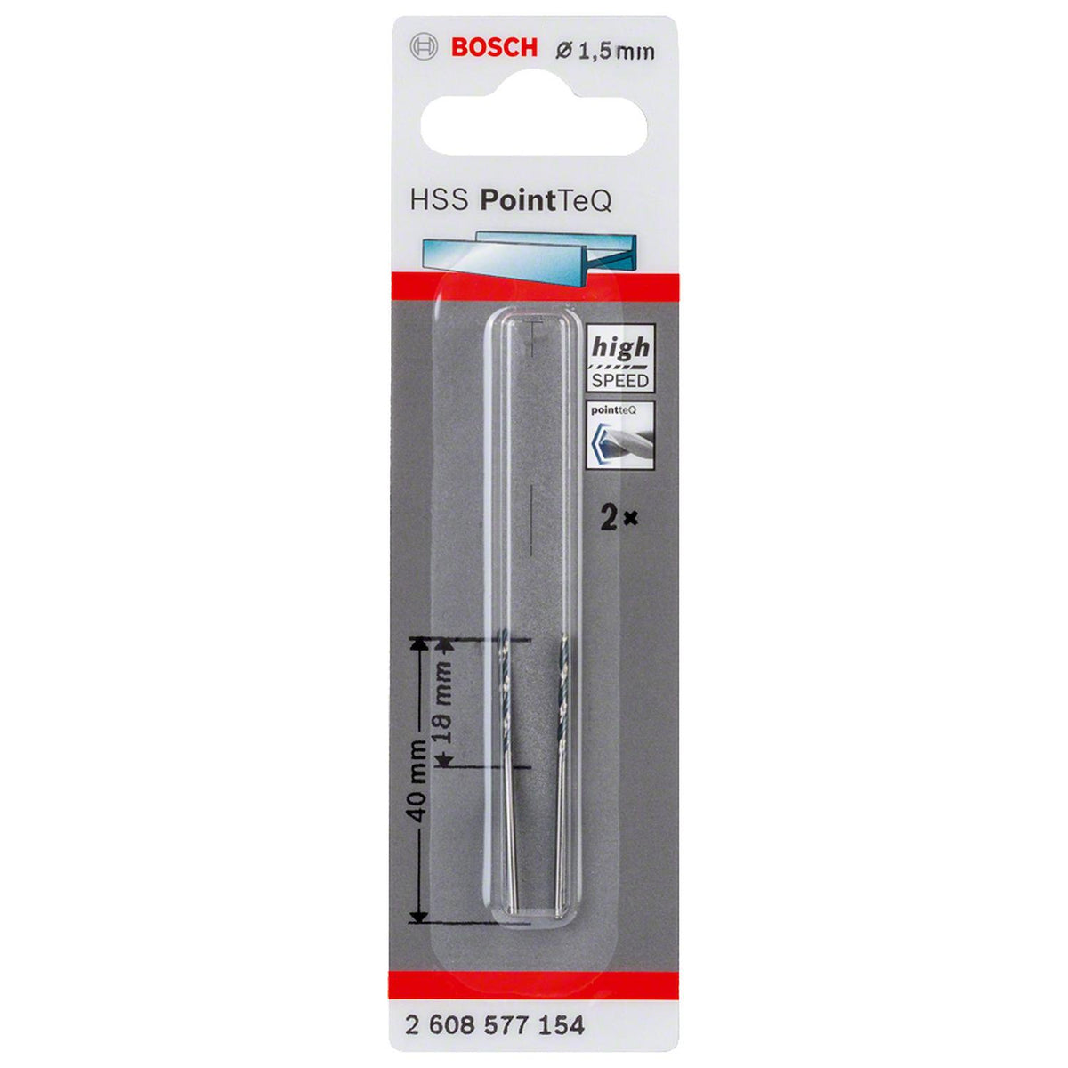 Broca Metal Bosch HSS PointTeQ 1,5mm DIN 338 Pack 2 Unidades - Herram.cl