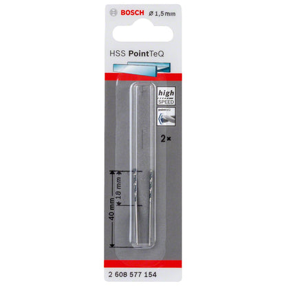 Broca Metal Bosch HSS PointTeQ 1,5mm DIN 338 Pack 2 Unidades - Herram.cl