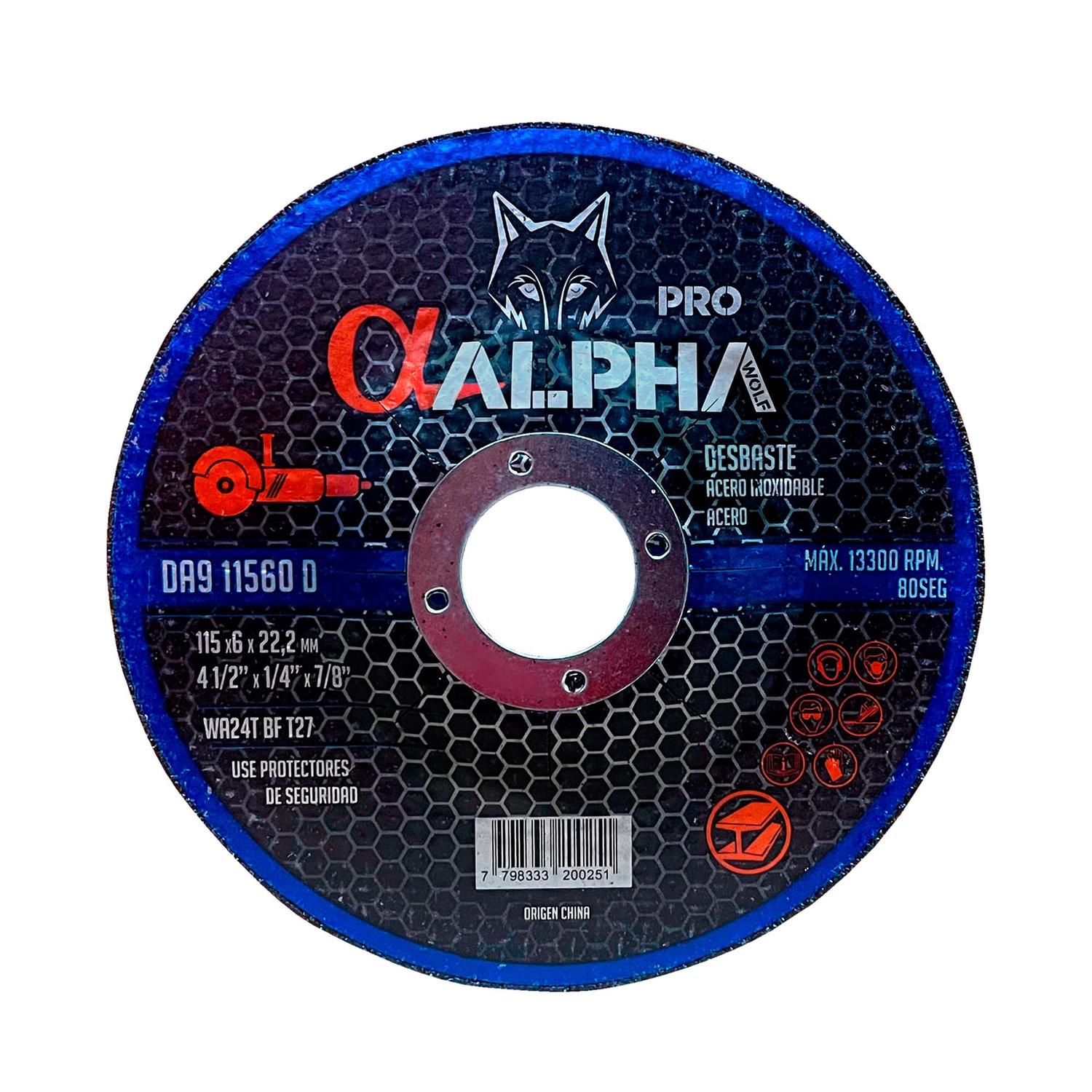 Pack 5 Discos de Desbaste Inox/Metal 4 - 1/2''x6mm - Alpha Pro - Herram.cl