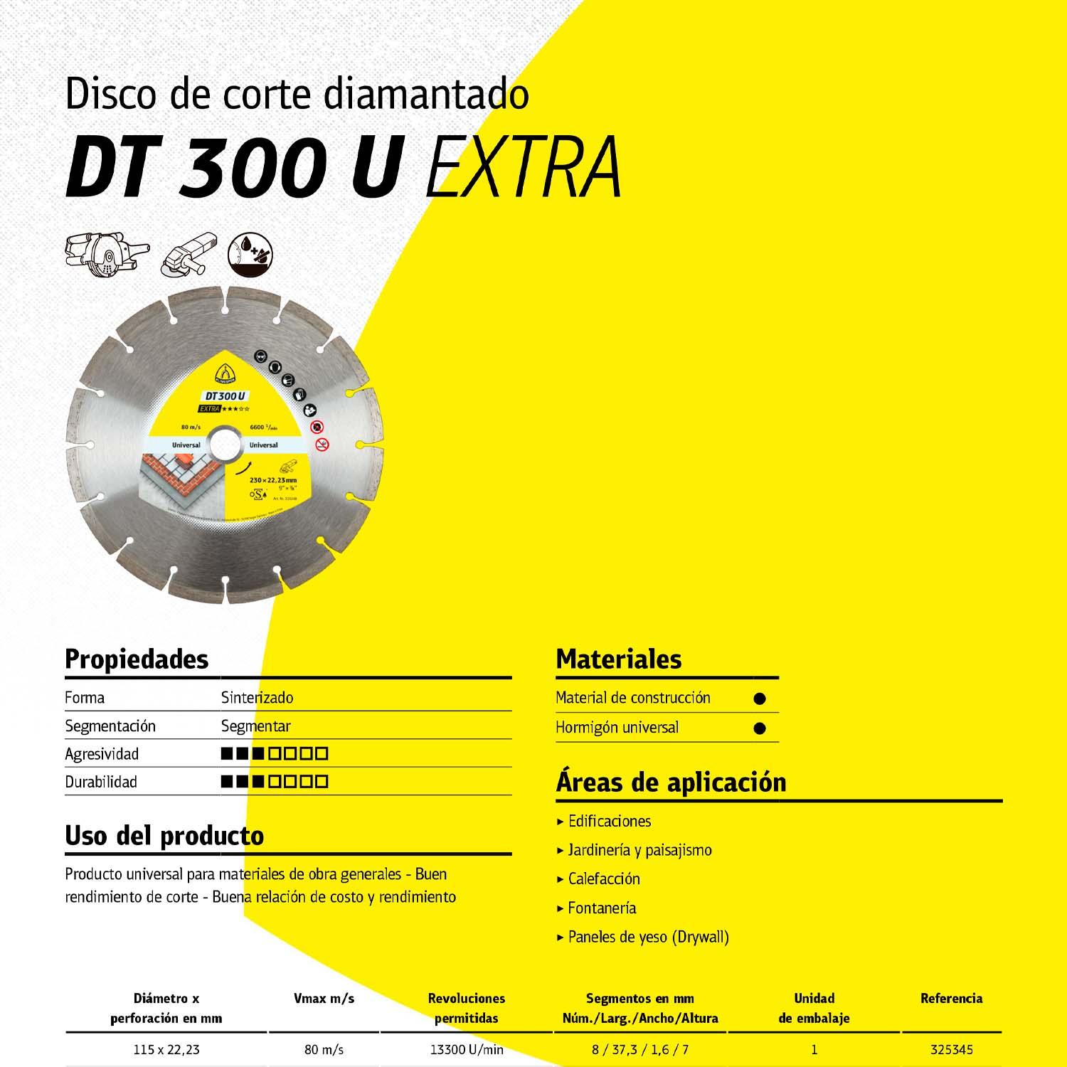 Disco Diamantado Segmentado DT300U 4 1/2'' - Klingspor - Herram.cl